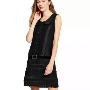 Anna Sui Black Lace Trim Mini Dress